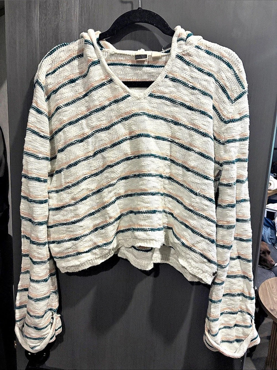 Roxy Sweaters - Roxy Sun Express Hooded Sweater Striped V-Neck White & Blue Size Large
